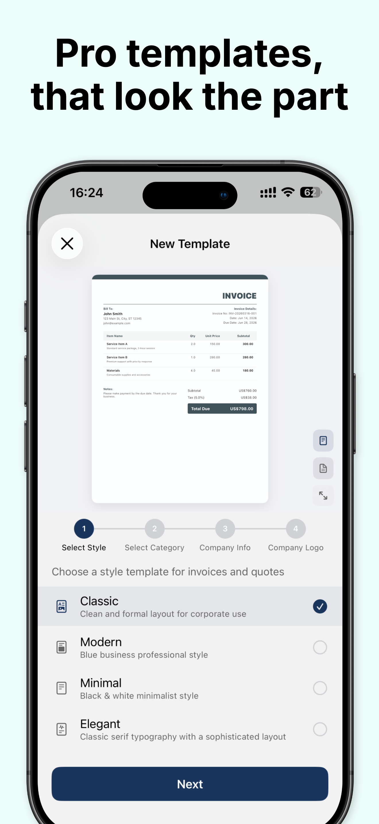 Choosing a professional invoice template style